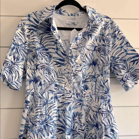 Rosetta Getty Blue and White Midi Sundress with Notched Collar - Picture 8 of 13